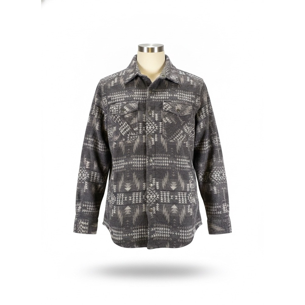 Rock & Roll Denim Gray Aztec Geometric Virgin Wool Flannel Shirt Jacket